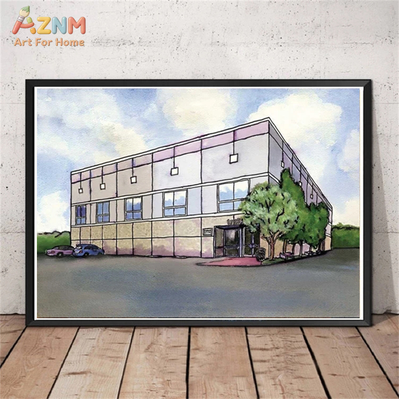 AZNM 수채화 현대 상업용 건물 풍경 캔버스 벽 예술 - Commercial Wall Printing 리뷰 및 가격